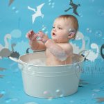 dino cake smash and splash birthday boy blue white Samphire Photography