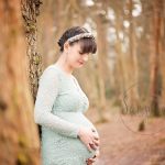 Woodland Maternity and Newborn Session pregant lady green dress outdoors tree Samphire Photography
