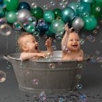 Experienced Portrait Photographer Sussex samphire photography happy twins green grey cake smash splash 2019