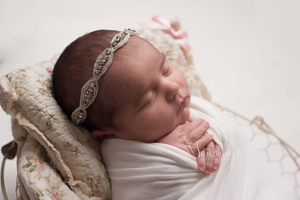 newborn Beautiful Balloon Cake Smash pink grey gold Samphire Photography Sussex
