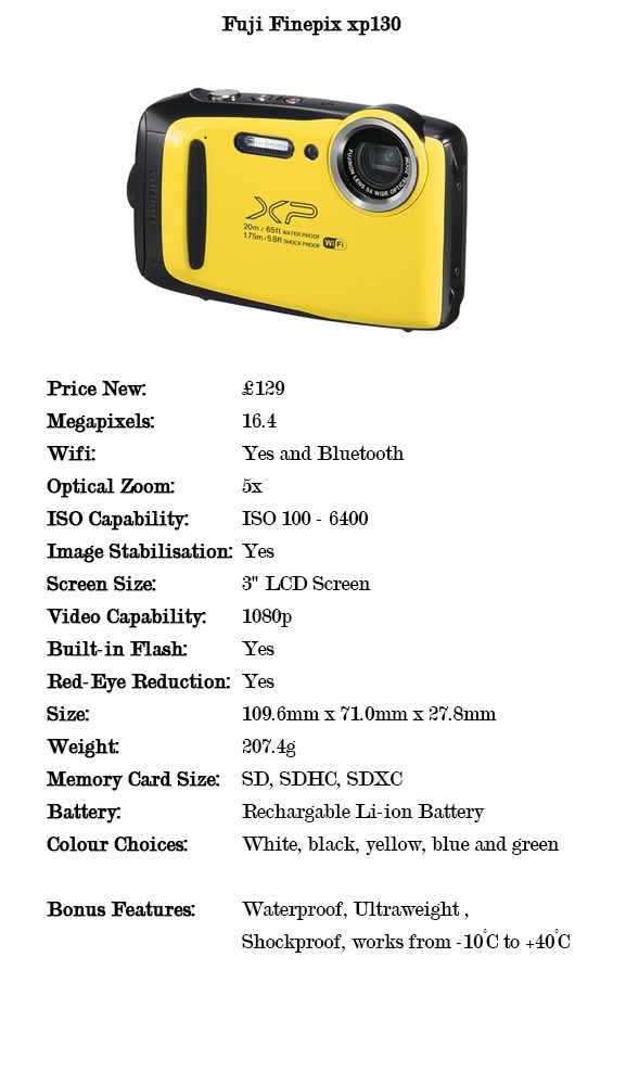 Comparison specifications for the fuji finepix xp130 cameras for under £150