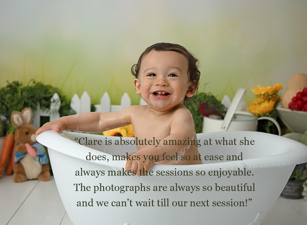 Fun in the bath at a Pater Rabbit themed cake smash susssex