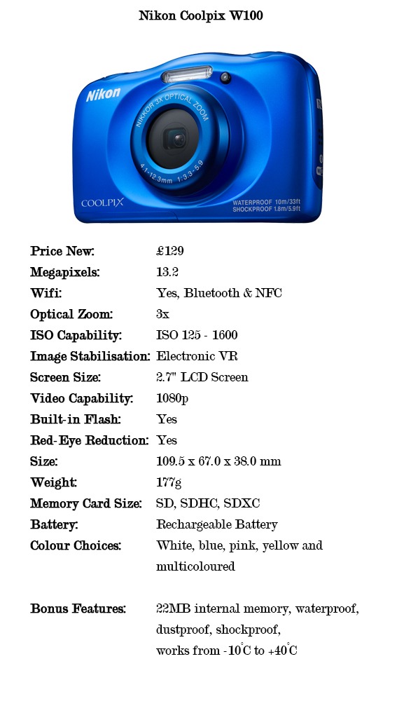 Comparison specifications for the Nikon Coolpix W100 cameras for under £150