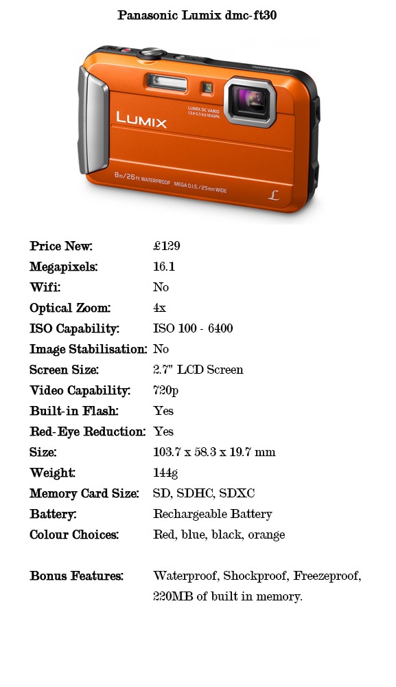 Comparison specifications for the Panasonic Lumix DMC-FT30 cameras for under £150