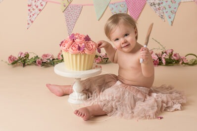 birthday Cake Smash Giant Cupcake pink bunting flowers tutu photo horsham sussex