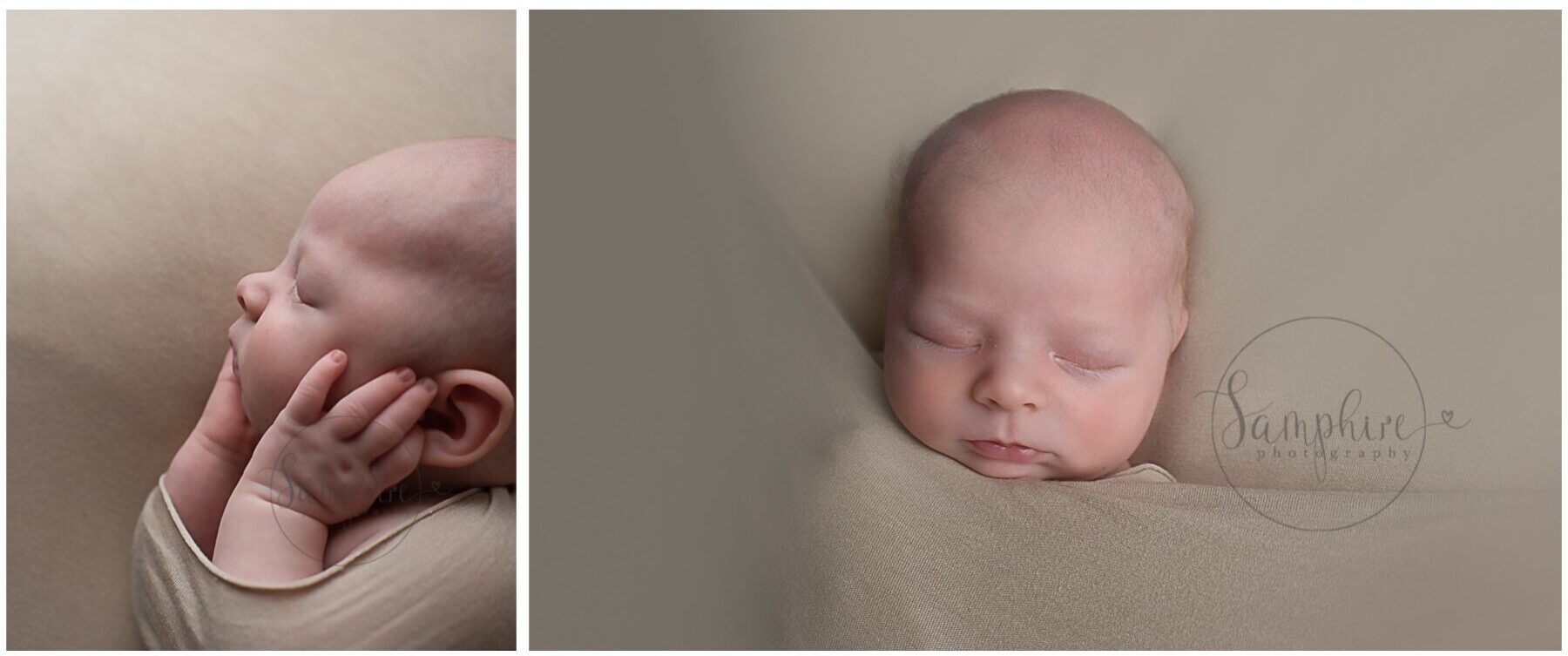 Horsham newborn photography baby boy asleep neutral natural browns Samphire Photography Sussex