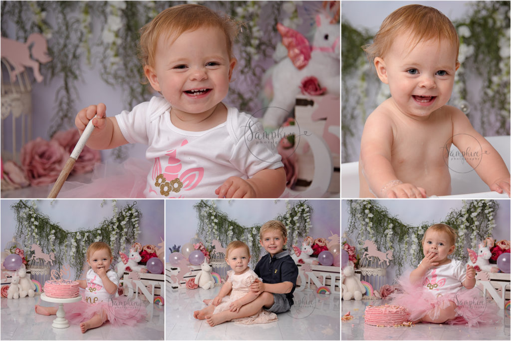 unicorn themed cake smash Sussex