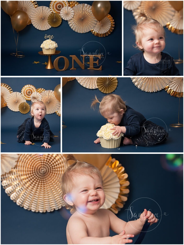 Bespoke Cake Smash in Navy and Gold with Samphire Photography